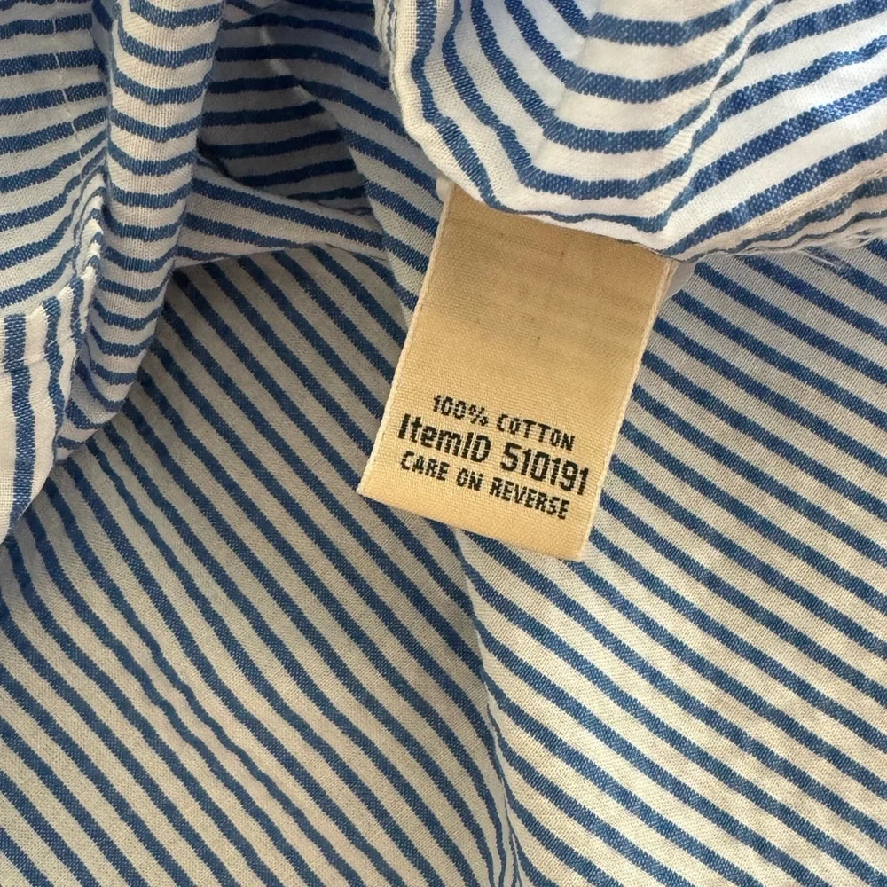 LL Bean Navy Blue Striped Collared Pop Over Shirt Size XL Classic Casual